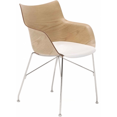 Kartell - Q/Wood Armlehnenstuhl Esche hell / Verchromt