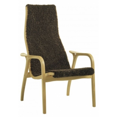 Swedese - Lamino Sessel Eiche mit Teakarmlehnen | Schafsfell Braun (Espresso)