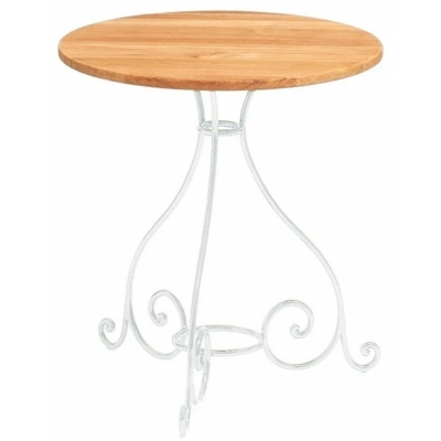 Weishäupl - Classic Tisch Schmiedeeisen Ø65 cm Teak Deck | Weiß
