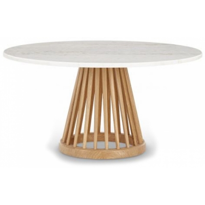 Tom Dixon - Fan Tisch Ø90 cm, Eiche natur Weiß Marmor
