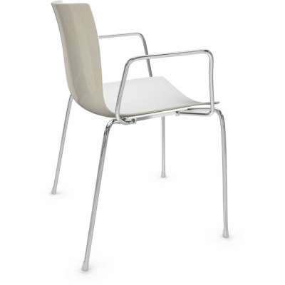 Arper - Catifa 46 0251 Armlehnstuhl zweifarbig Weiß-Elfenbein | Verchromt