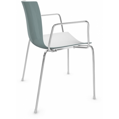 Arper - Catifa 46 0251 Armlehnstuhl zweifarbig Weiß-Petrol | Verchromt