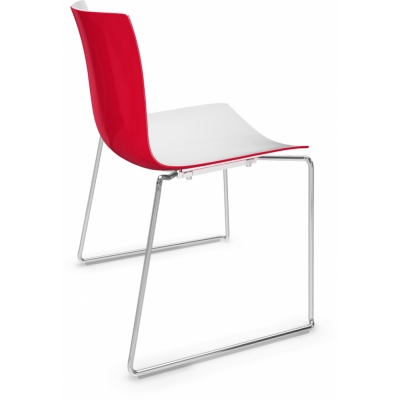 Arper - Catifa 46 0278 Kufenstuhl zweifarbig Weiß-Rot | Verchromt
