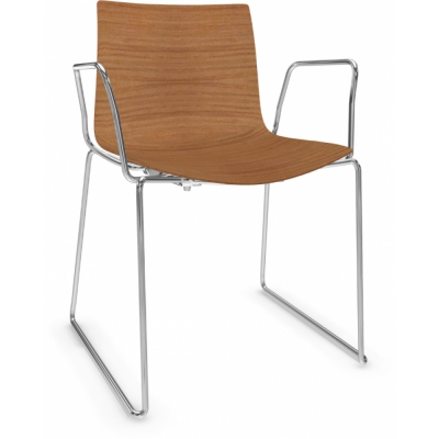 Arper - Catifa 46 0378 Kufenstuhl mit Armlehnen einfarbig Eiche Natur | Verchromt