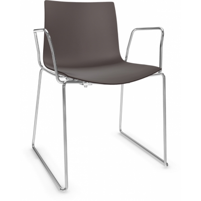 Arper - Catifa 46 0278 Kufenstuhl mit Armlehnen einfarbig Dunkelbraun | Verchromt