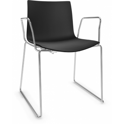 Arper - Catifa 46 0278 Kufenstuhl mit Armlehnen einfarbig Schwarz | Verchromt