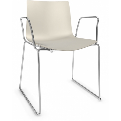 Arper - Catifa 46 0278 Kufenstuhl mit Armlehnen einfarbig Elfenbein | Verchromt