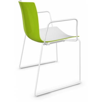 Arper - Catifa 46 0278 Kufenstuhl mit Armlehnen zweifarbig Weiß-Grün | Weiß