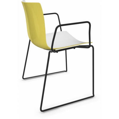 Arper - Catifa 46 0278 Kufenstuhl mit Armlehnen zweifarbig Weiß-Gelb | Schwarz