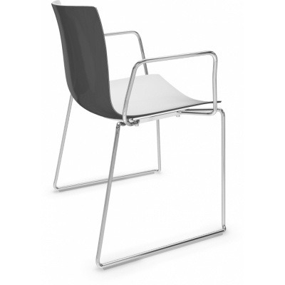 Arper - Catifa 46 0278 Kufenstuhl mit Armlehnen zweifarbig Weiß-Anthrazit | Verchromt