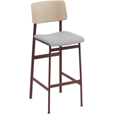 Muuto - Loft Barhocker gepolstert 75 cm, Rot/Eiche