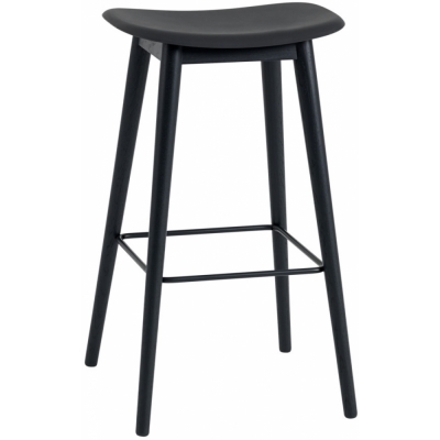 Muuto - Fiber Barhocker Recyceltes Plastik mit Holzgestell Schwarz / Anthrazit Schwarz