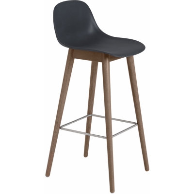 Muuto - Fiber Barhocker Recyceltes Plastik mit Holzgestell und Rückenlehne Schwarz / Dunkelbraun gebeizt