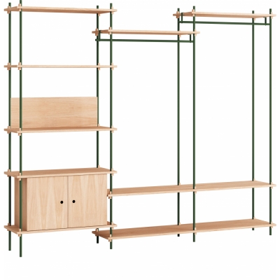 Moebe - Shelving System s.200.3.C Regal, Dreifach Eiche/Kieferngrün