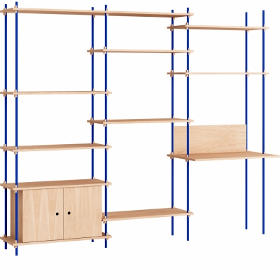 Moebe - Shelving System s.200.3.D Regal, Dreifach Eiche/Tiefblau