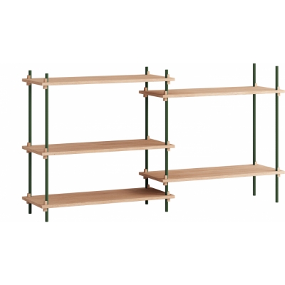 Moebe - Shelving System s.85.2.A Regal, Doppelt Eiche/Kieferngrün