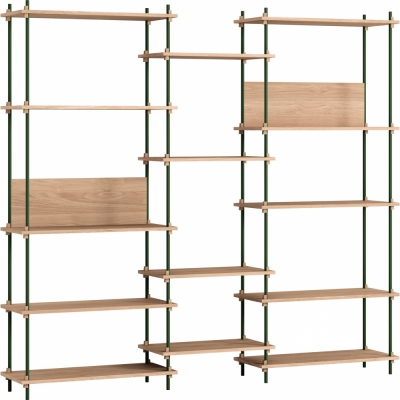Moebe - Shelving System s.200.3.E Regal, Dreifach Eiche/Kieferngrün