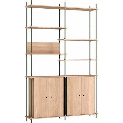Moebe - Shelving System s.255.2.H Regal, Doppelt Eiche/Kieferngrün