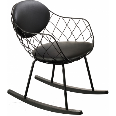Magis - Pina Rocking Chair Schaukelstuhl Kleines Rückenkissen Schwarz/Schwarz Leder