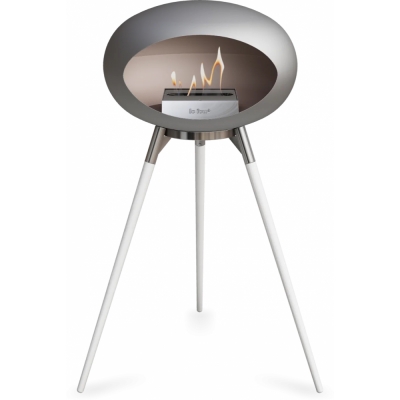 Le Feu - Dome Ground High Bioethanol-Kamin Nickel Stahl poliert | Eiche weiß | Stahl