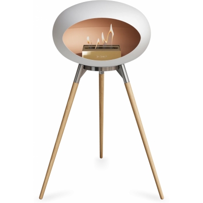 Le Feu - Dome Ground High Bioethanol-Kamin Weiß Stahl poliert | Eiche geseift | Roségold