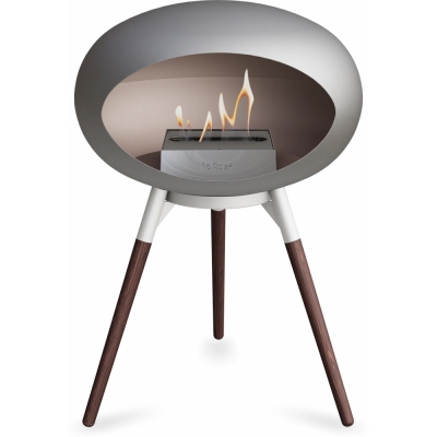 Le Feu - Dome Ground Low Bioethanol-Kamin Nickel Weiß | Eiche geräuchert | Stahl