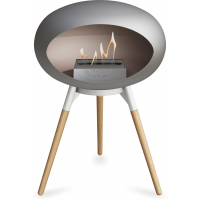 Le Feu - Dome Ground Low Bioethanol-Kamin Nickel Weiß | Eiche geseift | Stahl