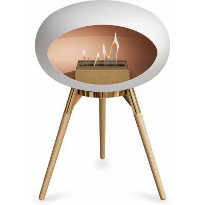 Le Feu - Dome Ground Low Bioethanol-Kamin Weiß Roségold | Eiche geseift | Roségold