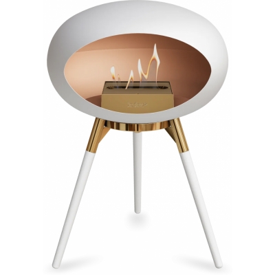 Le Feu - Dome Ground Low Bioethanol-Kamin Weiß Roségold | Eiche weiß | Roségold