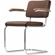 Thonet - S 64 PV Freischwinger Nubukleder 9 Dunkelbraun (Gestell: Chrom / Nussbaum Pure Materials)