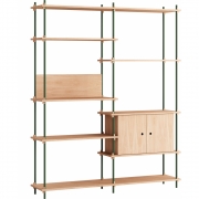 Moebe - Shelving System s.200.2.C Regal, Doppelt Eiche/Kieferngrün
