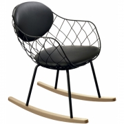 Magis - Pina Rocking Chair Schaukelstuhl Kleines Rückenkissen Natur/Schwarz Leder