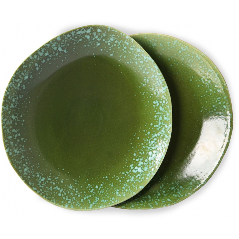 HKliving Ceramic 70's Dinner Plates, Green, Set Of 2 nunido.